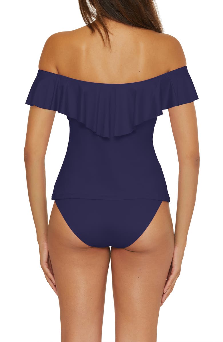 Trina Turk Monaco Ruffle Off-the-Shoulder Tankini Top, Alternate, color, Navy