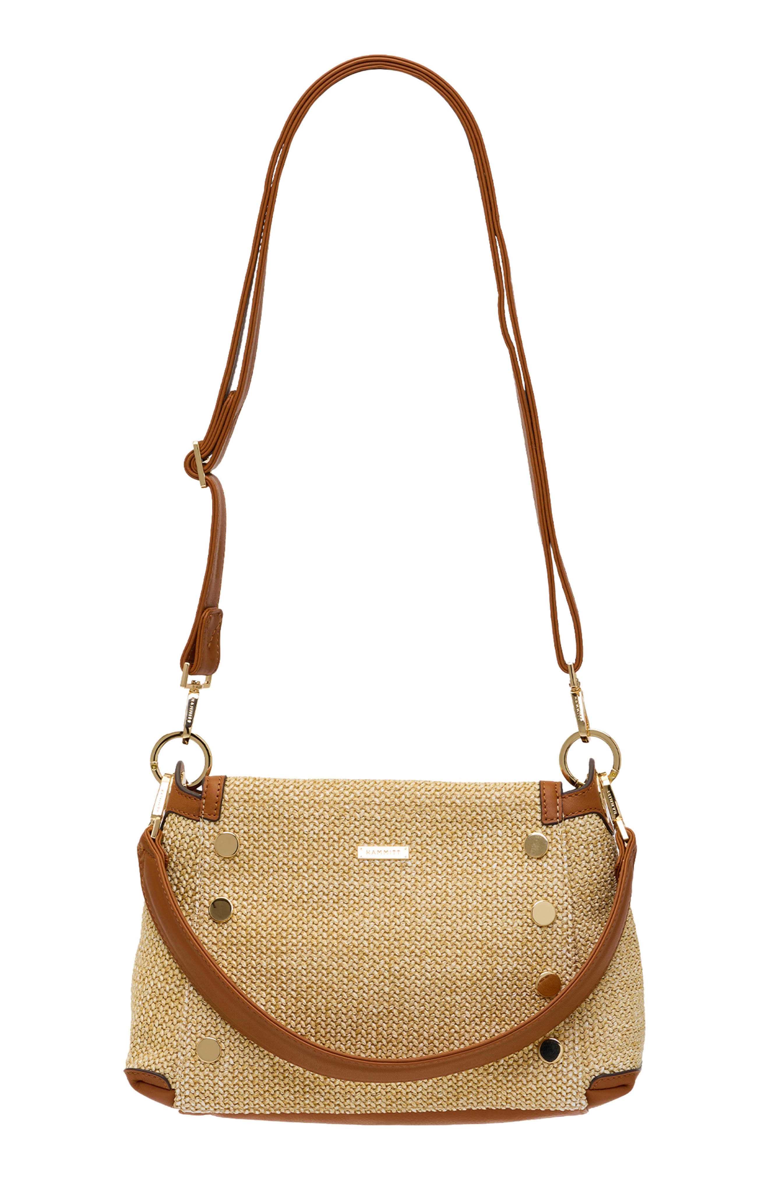 HAMMITT Bryant Medium Shoulder Bag, Alternate, color, Cocoa Raffia/ Gold