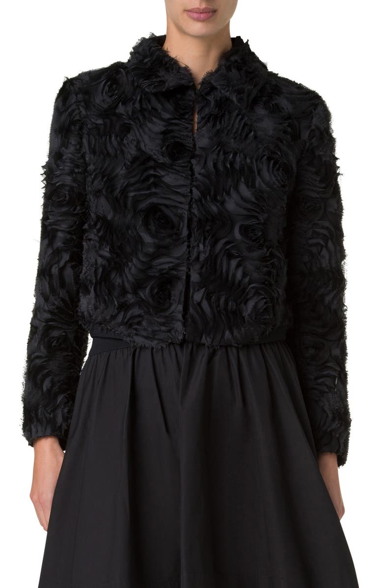 Akris punto Carnation Tulle Crop Jacket, Main, color, Black