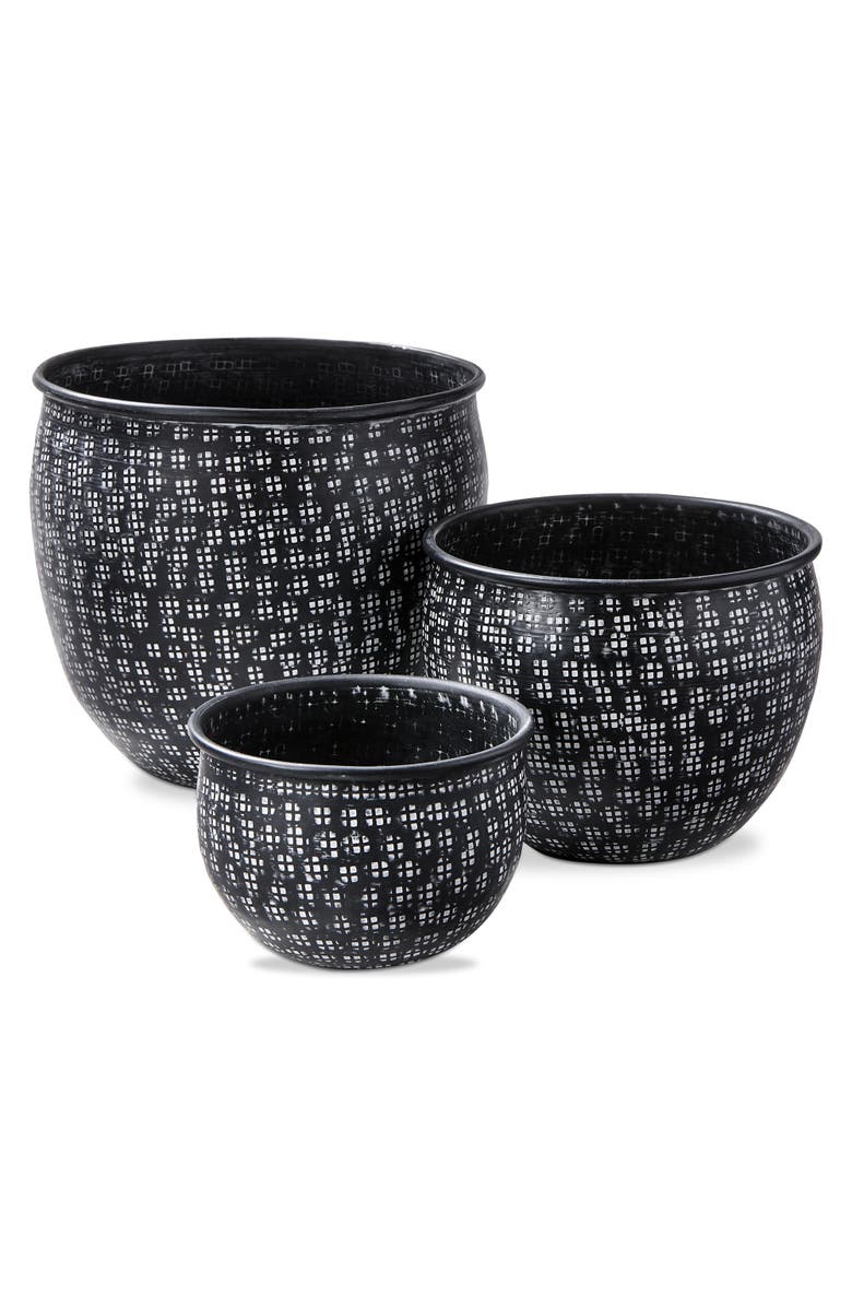 tag Zahara Set of 3 Black Aluminum Planters Easy Clean Pots, Main, color, Black