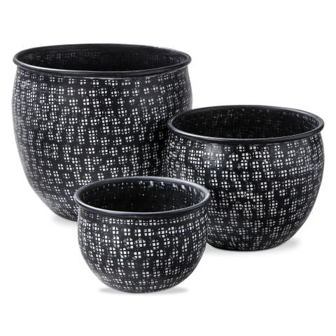 Zahara Set of 3 Black Aluminum Planters Easy Clean Pots