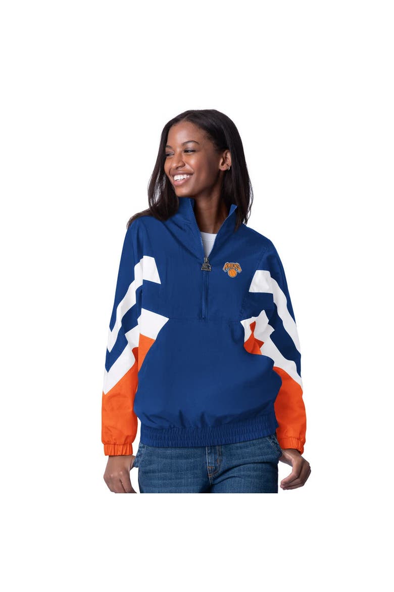 Women's Starter Blue New York Knicks Renegade Oxford Half-Zip Jacket, Alternate, color, Blue