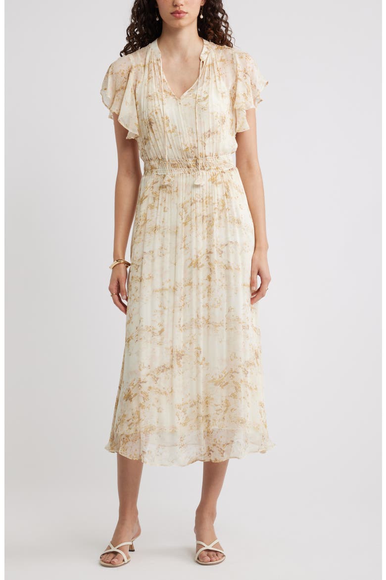 crinkle chiffon dresses One Shoulder Metallic Floral Crinkle Chiffon Gown In Gold Multi, Gold Multi / Regular / 6
