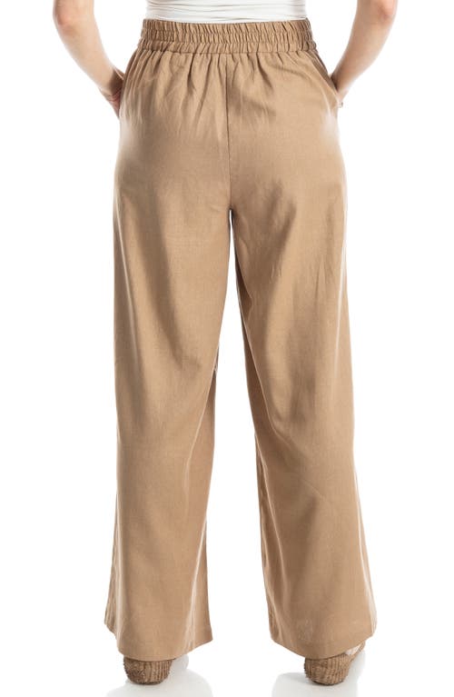 Max Studio Stripe High Waist Linen & Cotton Pants In Brown
