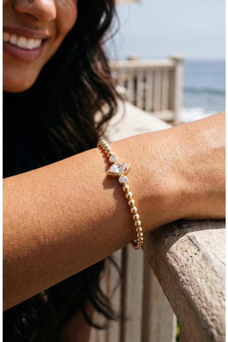 Sophia 14k Gold Plated Crystal Beaded Cuff Bracelet, Alternate, color, GOLD