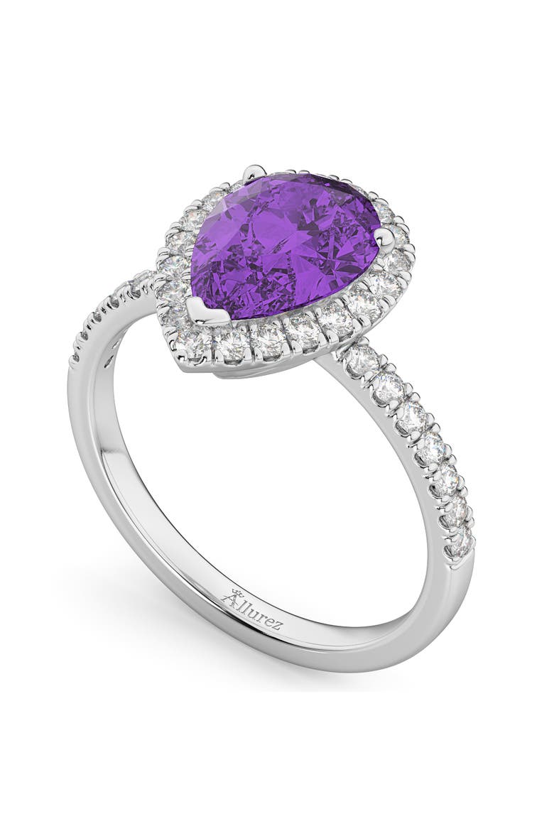 Pear Cut Halo Amethyst & Diamond Engagement Ring 14K, Alternate, color, 2.21ct/White Gold