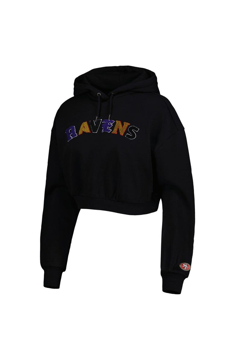 THE WILD COLLECTIVE Women's The Wild Collective Black Baltimore Ravens Cropped Pullover Hoodie, Alternate, color, Black
