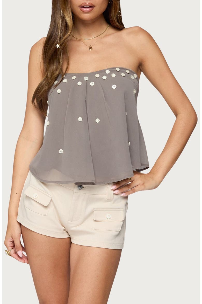 Lenie Strapless Chiffon Baydoll Top, Main, color, GRAY