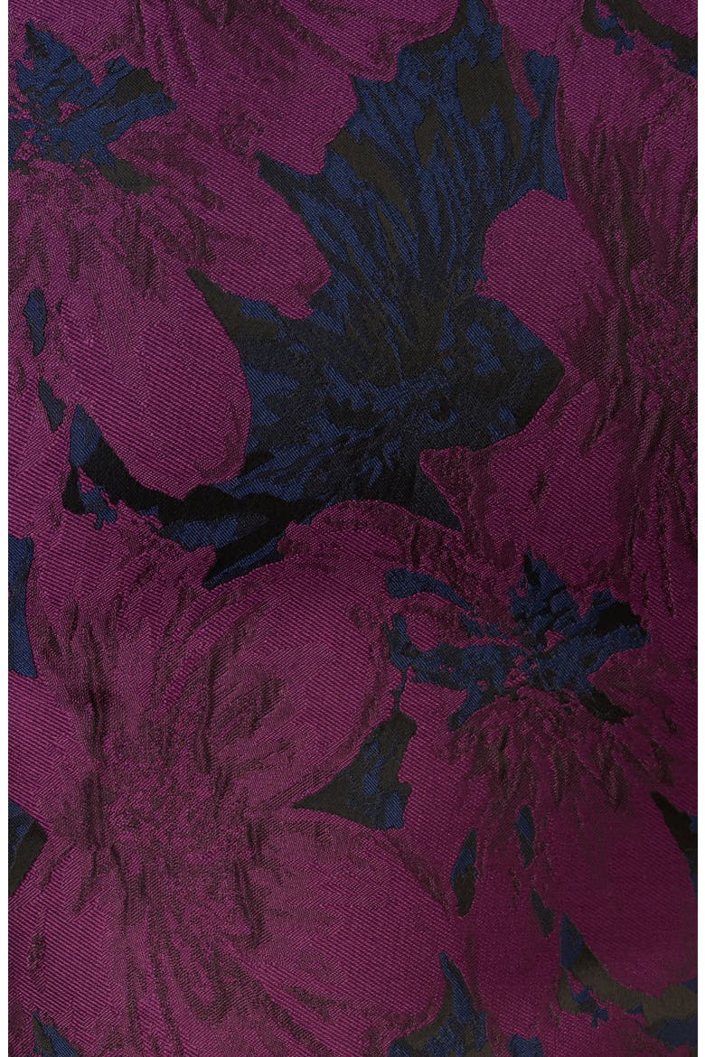 Sleeveless Floral Jacquard Drop Waist Cocktail Dress, Alternate, color, NAVY/ PLUM