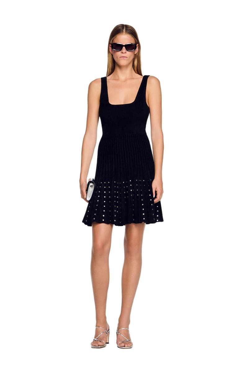 SANDRO Short rhinestone dress, Alternate, color, Black