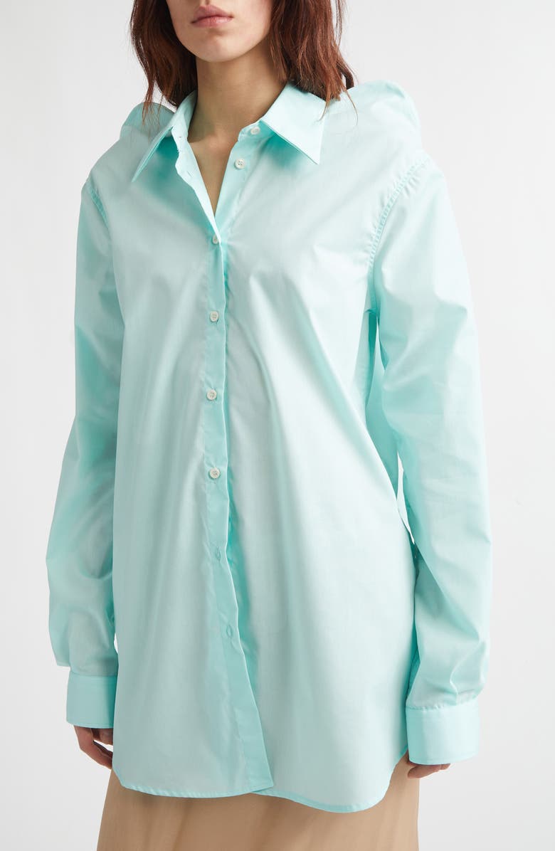JULIE KEGELS Lifted Shoulders Button-Up Shirt, Alternate, color, Mint