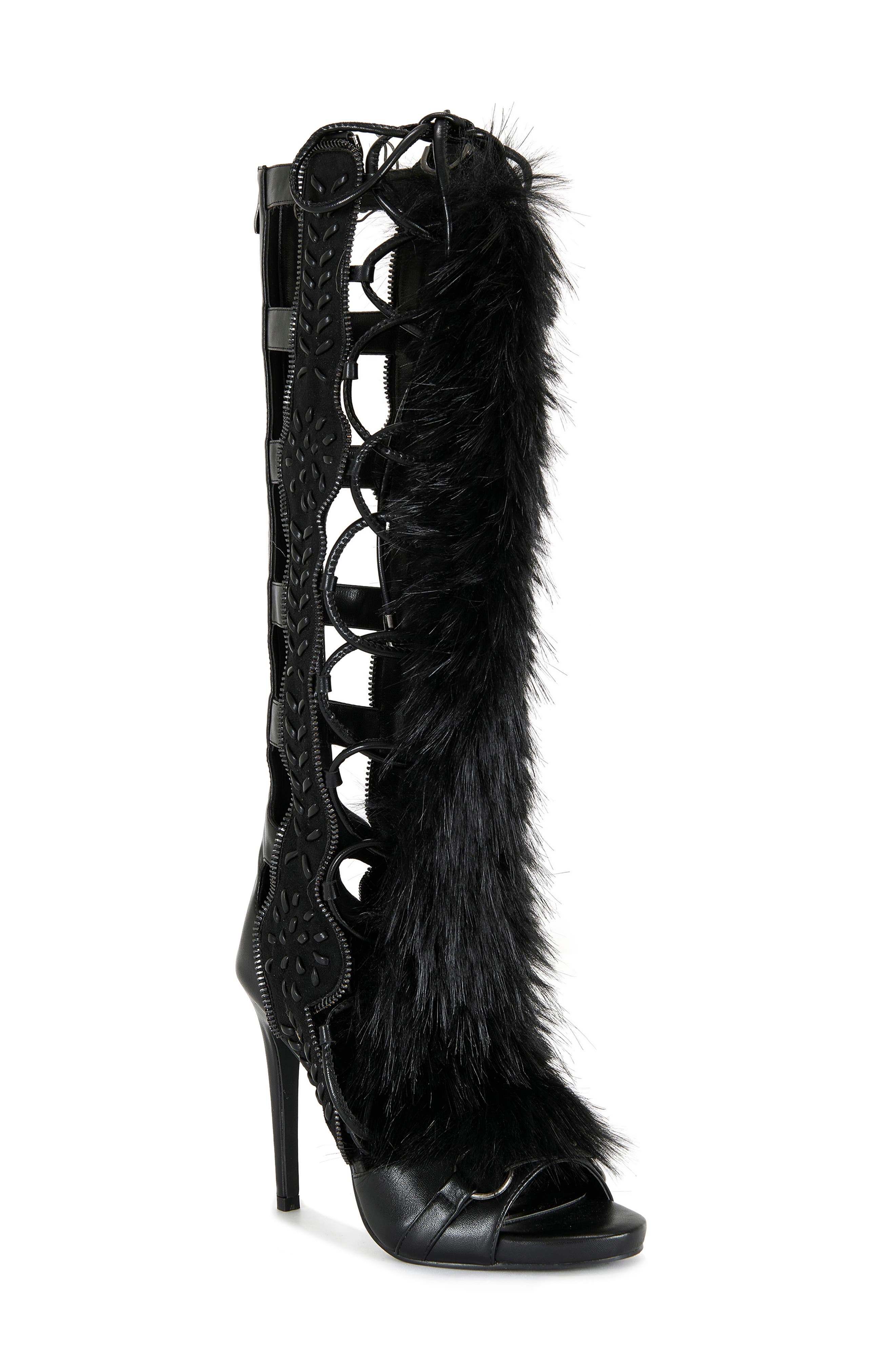 AZALEA WANG Shaine Open Toe Boot, Main, color, Black