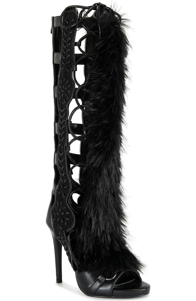 AZALEA WANG Shaine Open Toe Boot, Main, color, Black