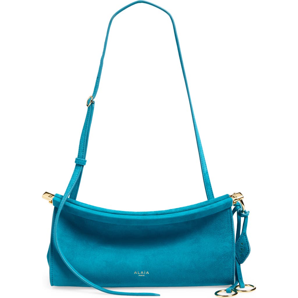 Alaïa Small Le Click East/west Suede Shoulder Bag In Blue