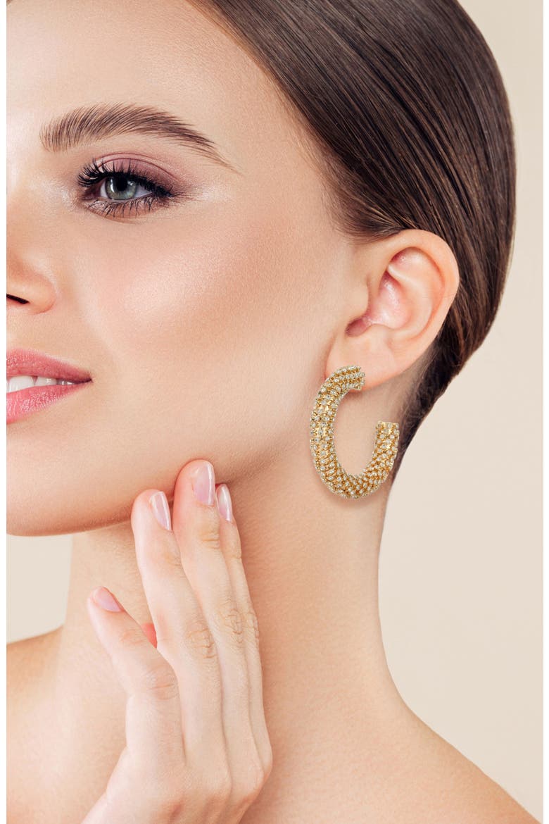 Pavé Crystal Hoop Earrings, Alternate, color, GOLD