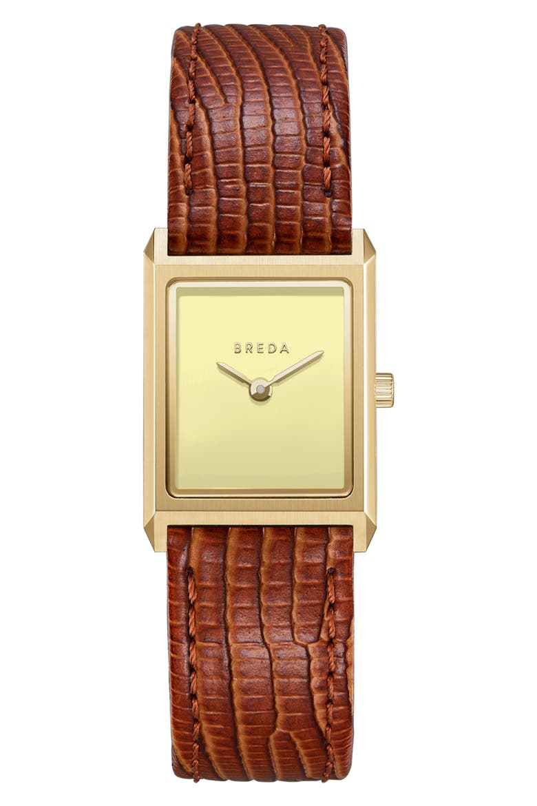 Small Virgil Leather Strap Two-Tone Tank Watch, 20mm x 26mm, Main, color, GOLD