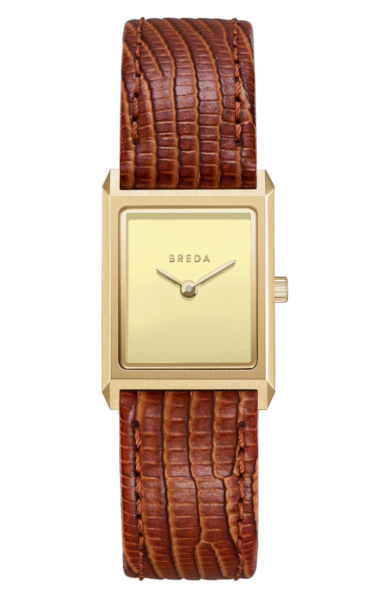 BREDA Small Virgil Leather Strap Two-Tone Tank Watch, 20mm x 26mm, Main, color,