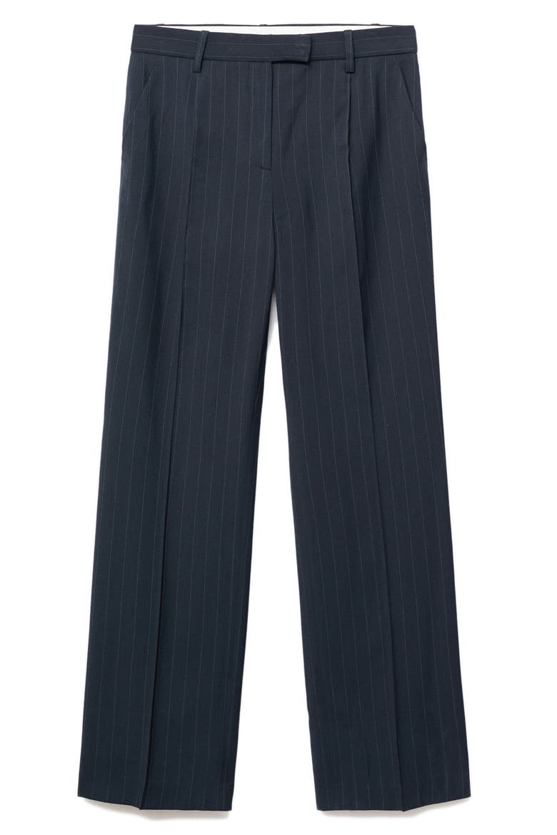 Selection Pinstripe Pleat Front Straight Leg Pants, Alternate, color, NAVY