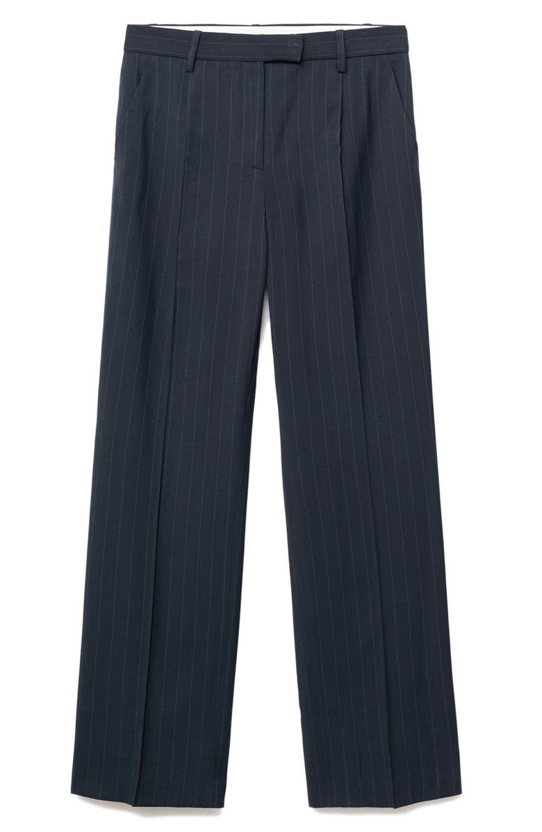 MANGO Selection Pinstripe Pleat Front Straight Leg Pants, Alternate, color, Navy