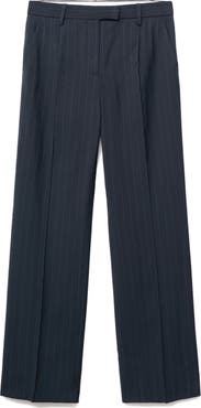 MANGO Selection Pinstripe Pleat Front Straight Leg Pants