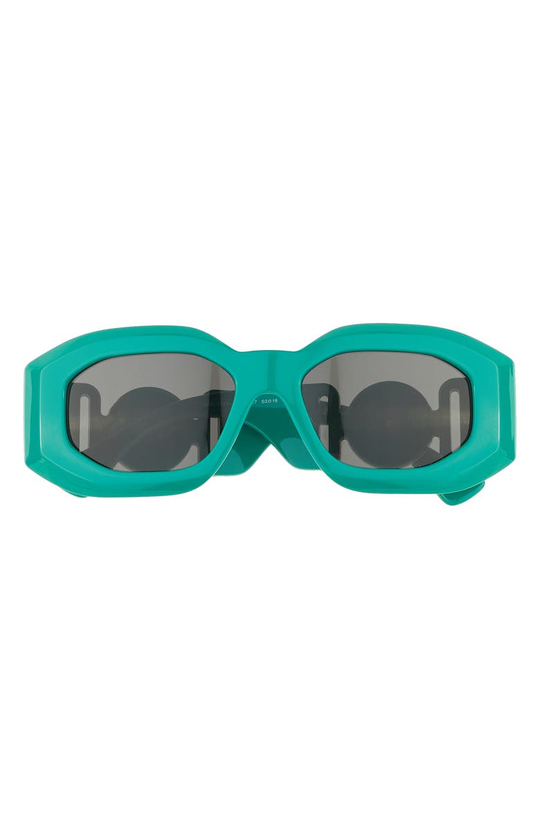 Versace 53mm Rectangular Sunglasses, Main, color, Turquoise