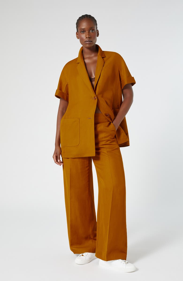 Marina Rinaldi Fingere Short Sleeve Twill Jacket, Alternate, color, Brown Orange