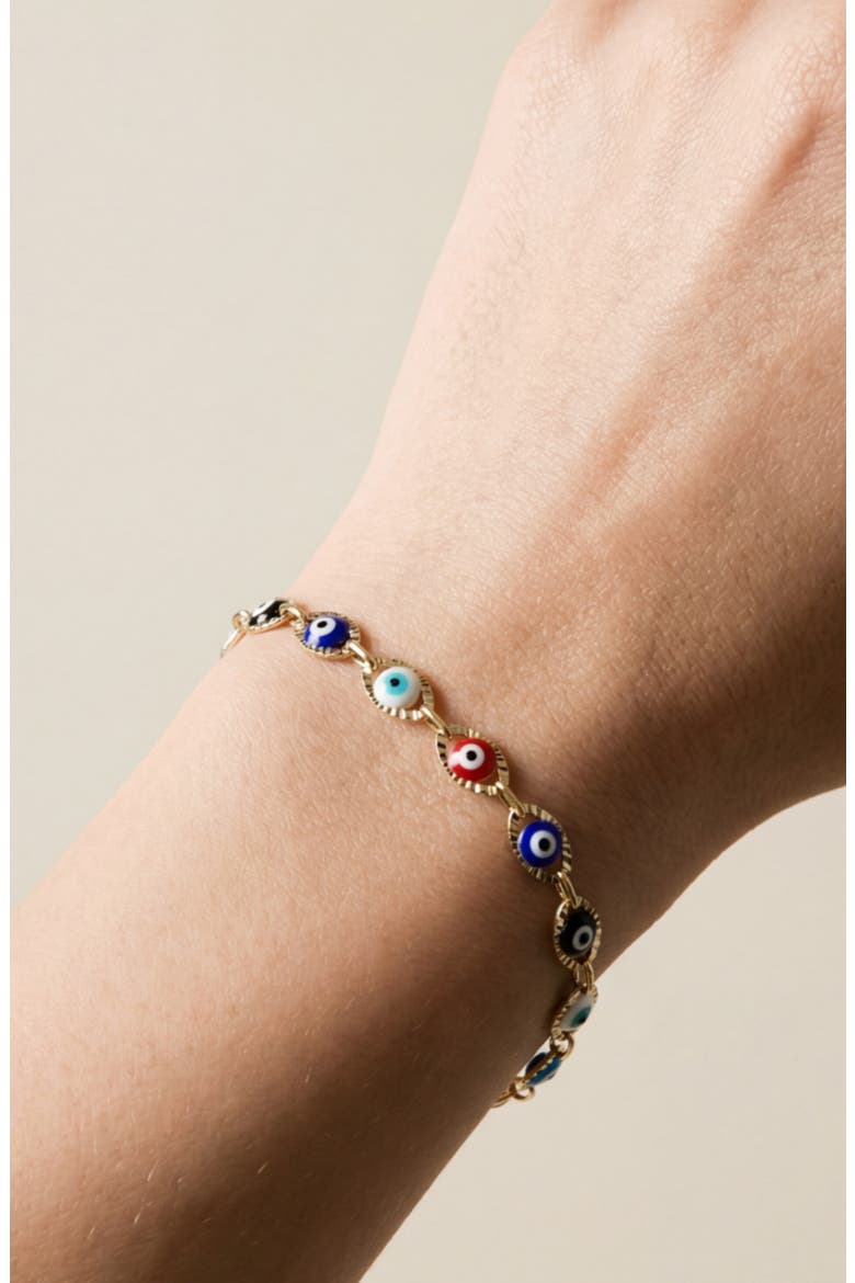 The Multi Color Evil Eye Link Bracelet, Alternate, color, GOLD