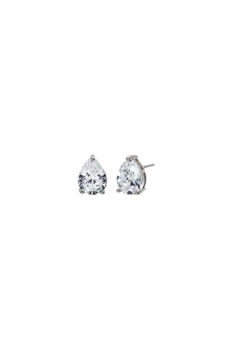 CZ Pear Three Prong Stud Earring, Main, color, Silver