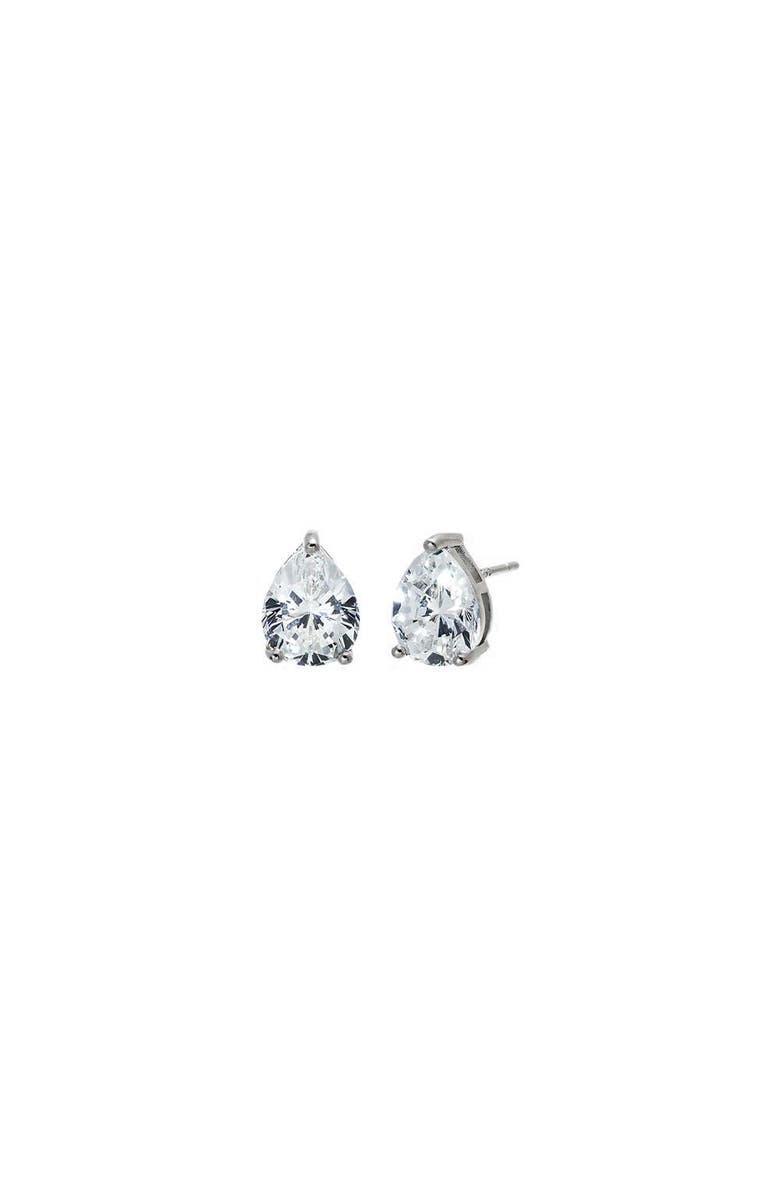 BY ADINA EDEN CZ Pear Three Prong Stud Earring, Main, color, Silver