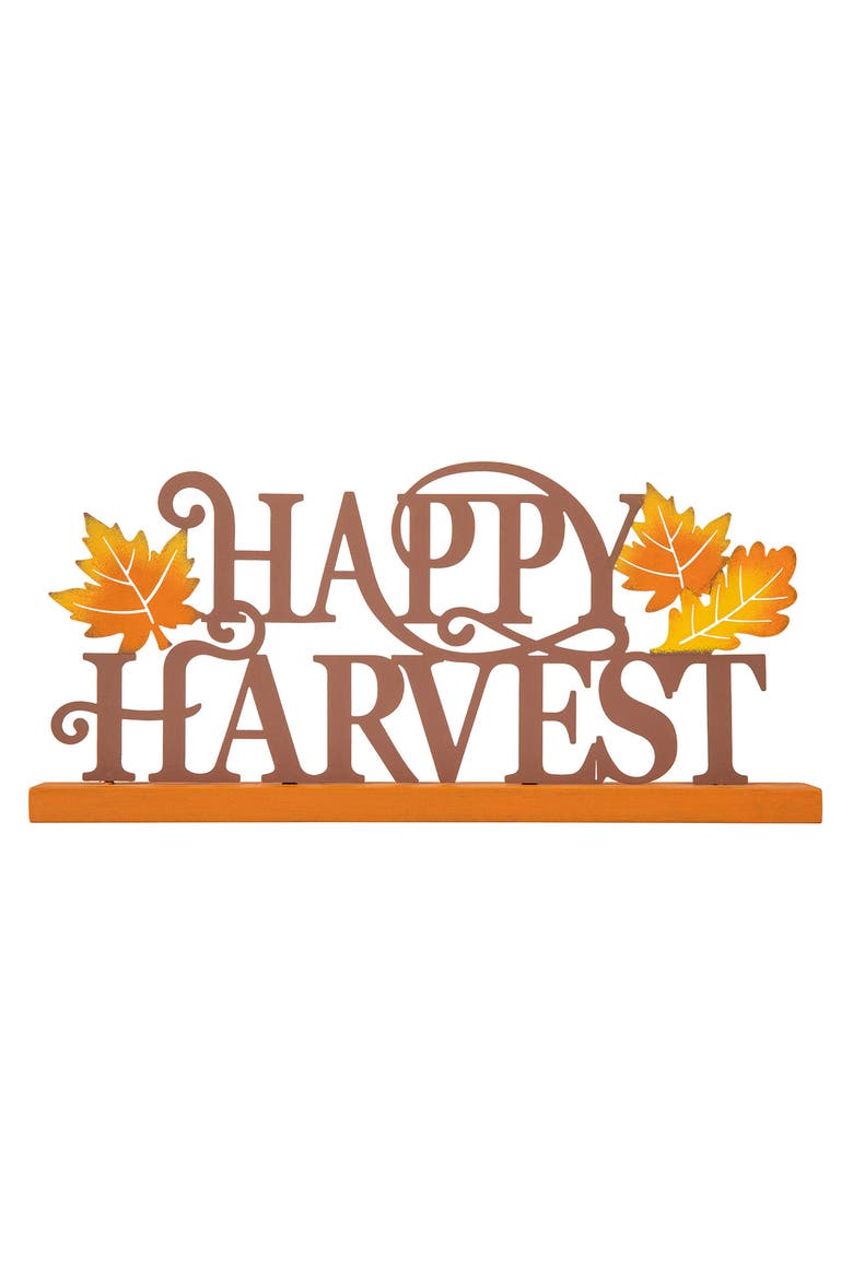 Wood & Metal Happy Harvest Table Decor, Main, color, Orange