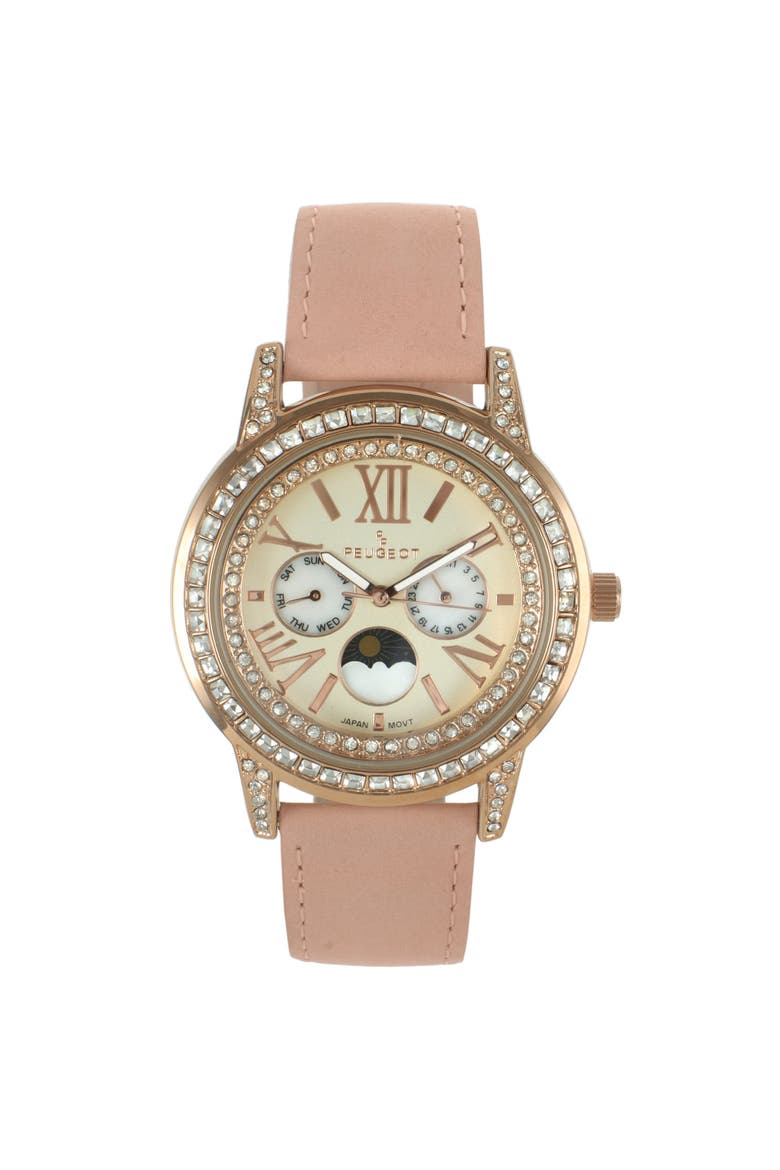 Sun Moon Multi Function Suede Watch - 40MM, Main, color, Pink