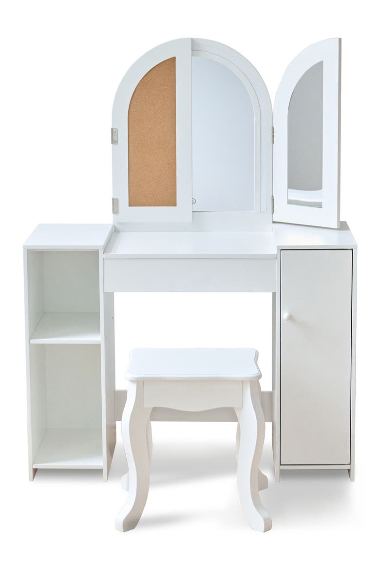 Deluxe Glow Wooden Vanity Table & Stool Set, Alternate, color, WHITE