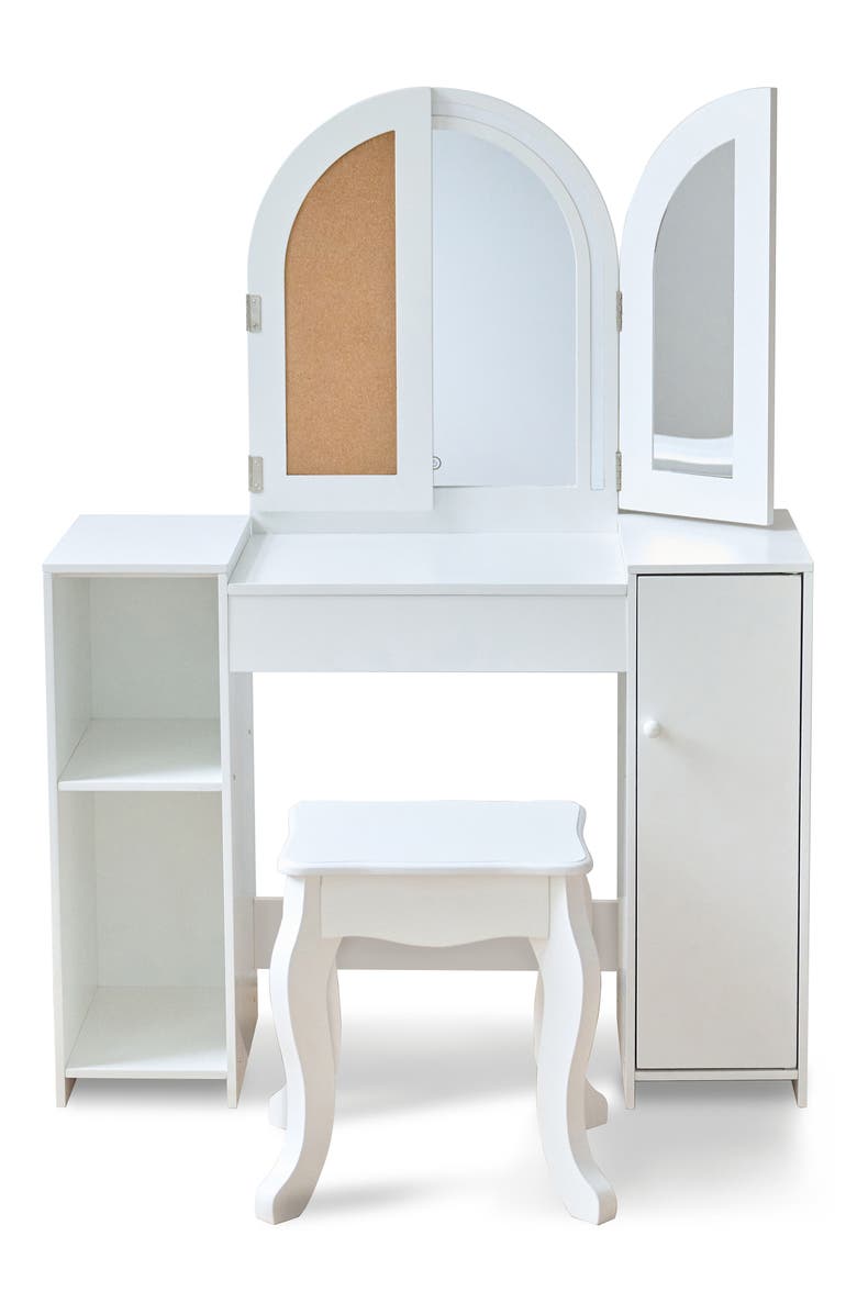 Teamson Kids Deluxe Glow Wooden Vanity Table & Stool Set, Alternate, color, White