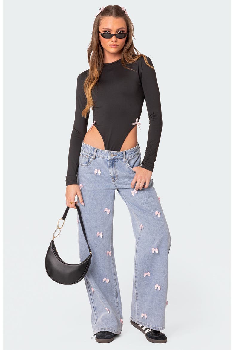 Lucille Satin Bow Wide Leg Jeans, Alternate, color, LIGHT-BLUE