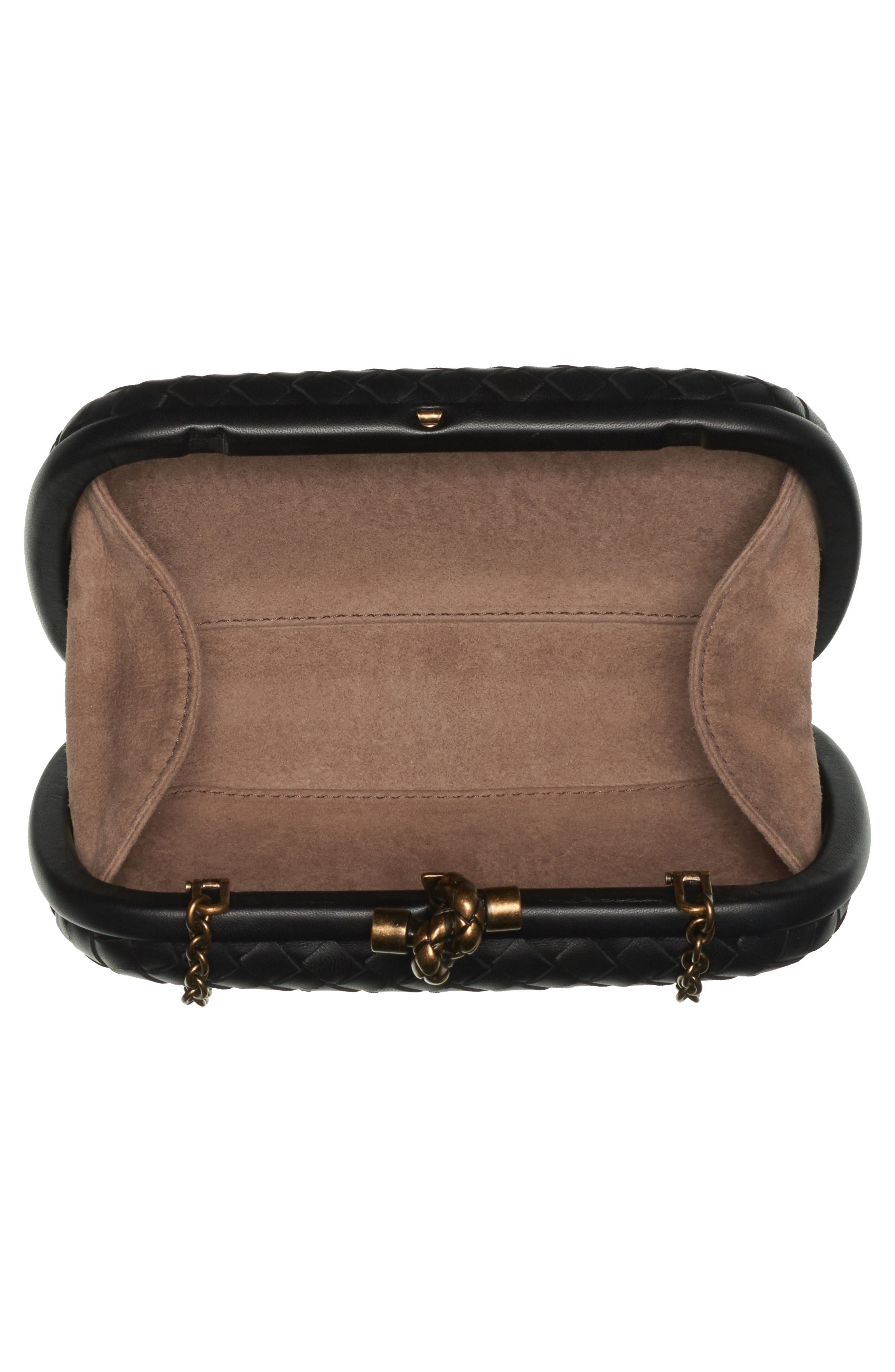 Intrecciato Leather Knot Clutch, Alternate, color, NERO/ NERO