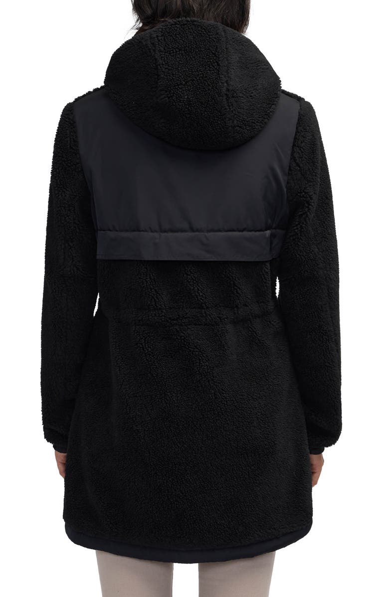 Scotch & Soda Water Repellent Faux Shearling Panel Hooded Jacket, Alternate, color, Black