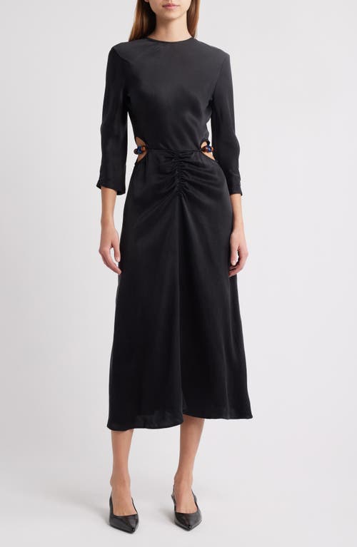 Shop Sessun Sessùn Velvettes Long Sleeve Satin Midi Dress In Black