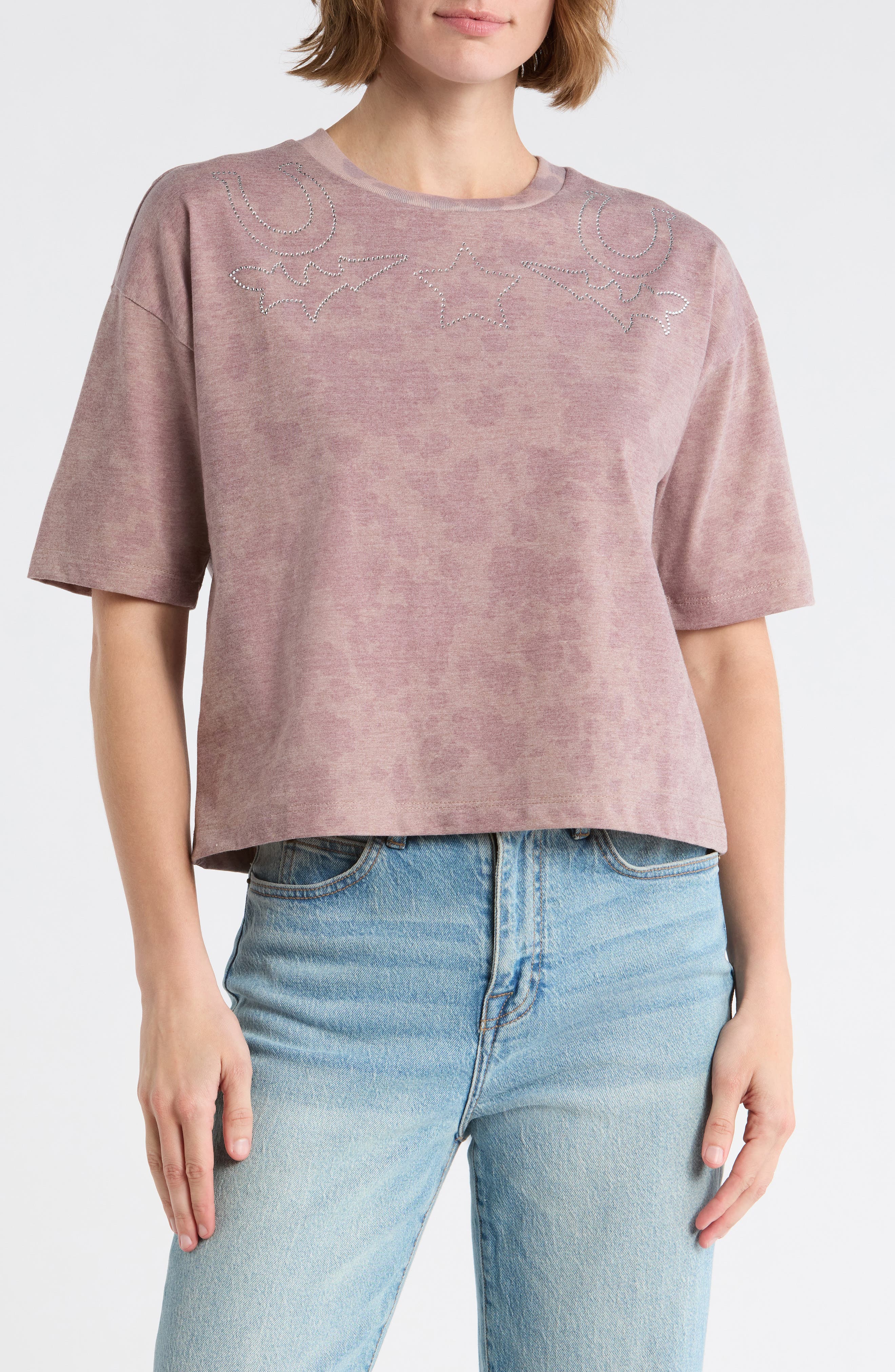 Hi Res Rhinestone Embellished Cotton T-Shirt