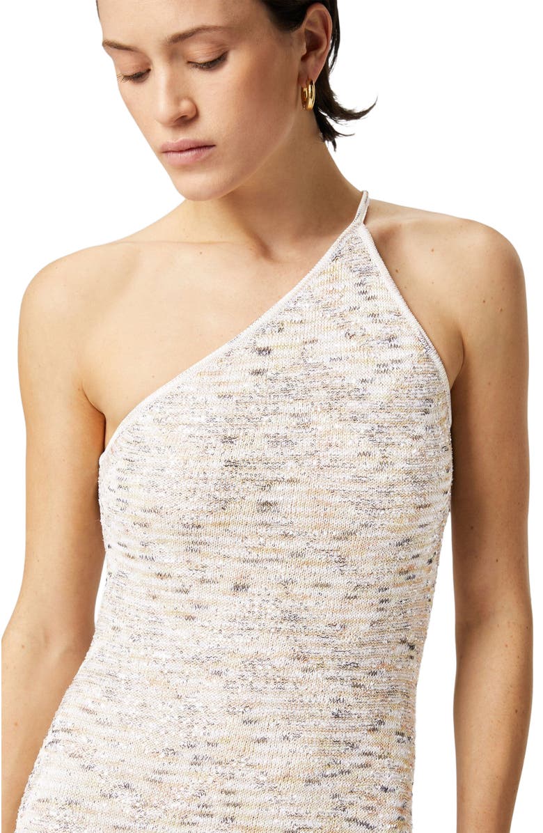 Missoni Long One-shoulder Dress In Slub Knit With Sequins, Alternate, color, White & Beige