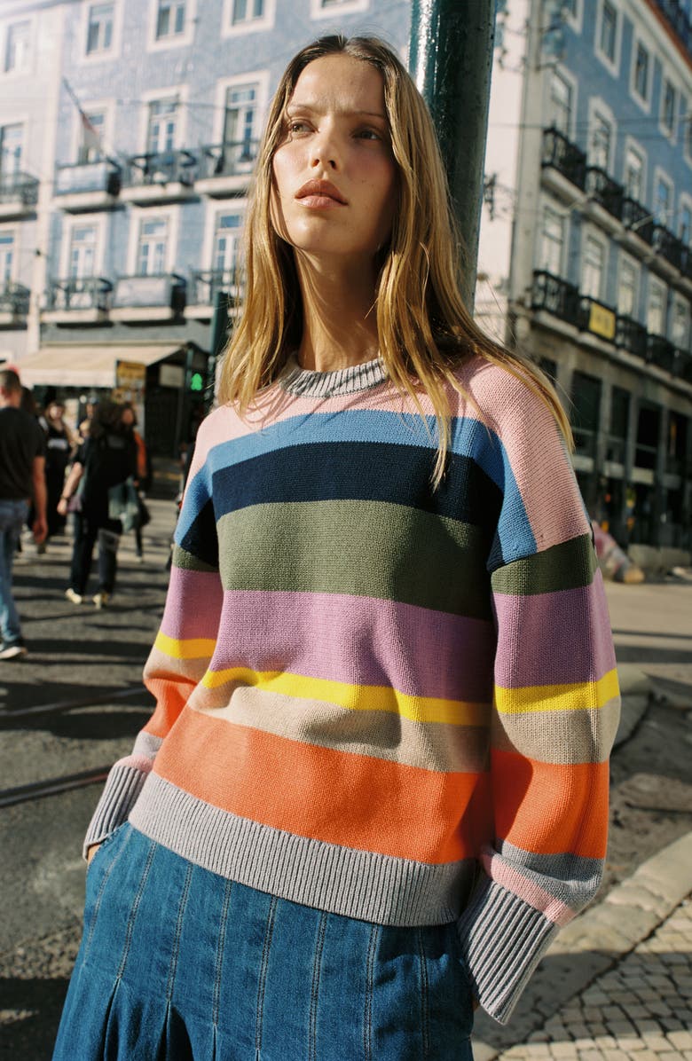 Boden Lucy Relaxed Stripe Cotton Sweater, Alternate, color, Green Multi