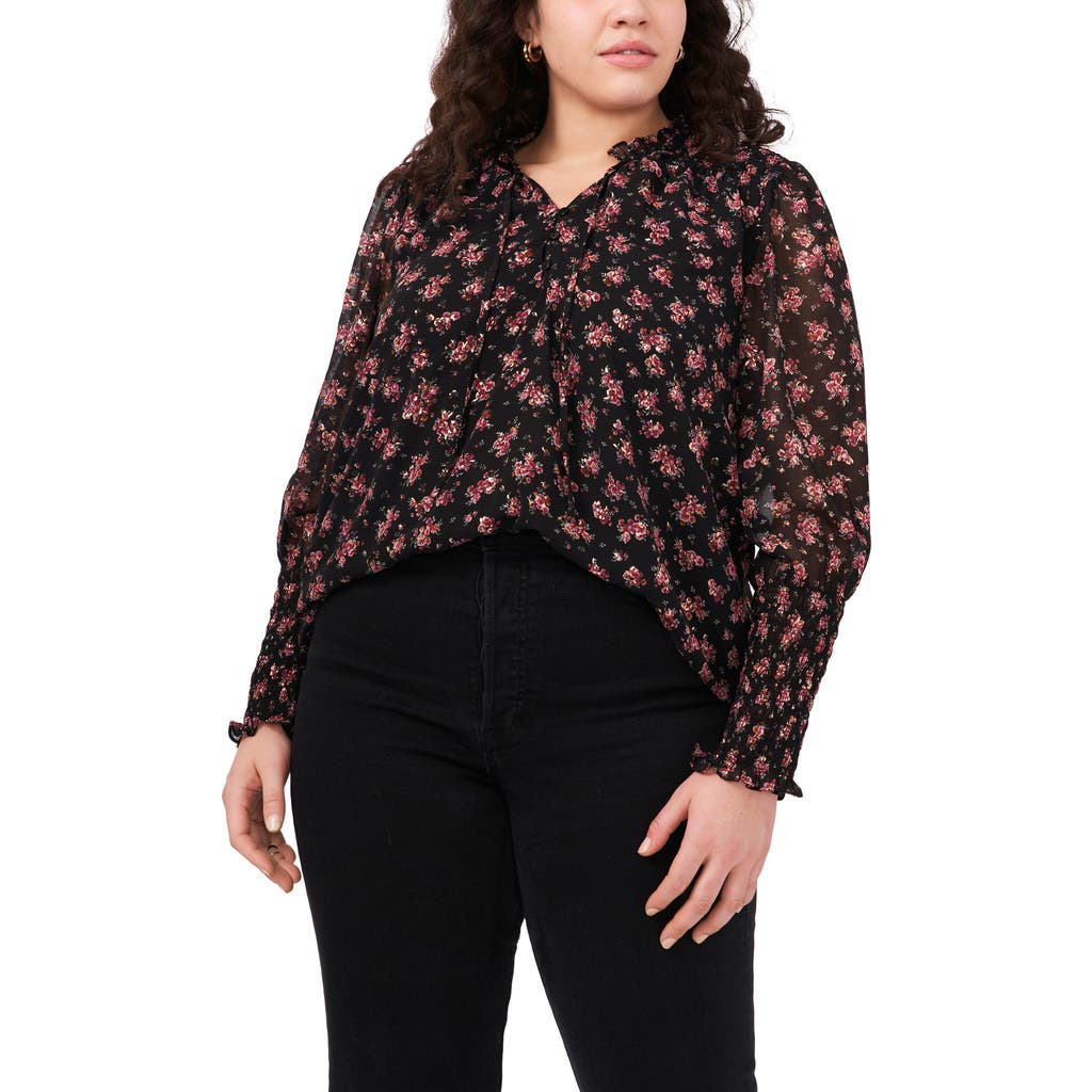 1.state Print Tie Neck Sleeveless Top In Black/multi