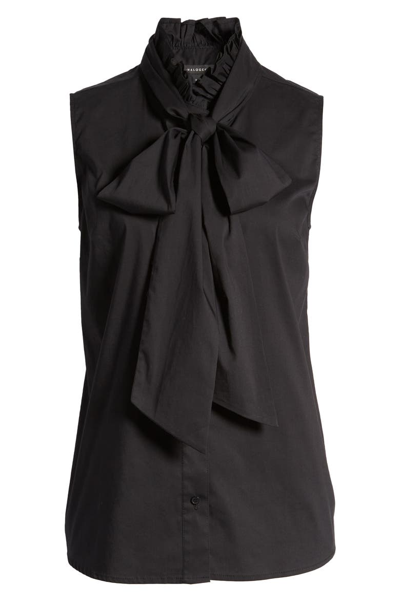 Sleeveless Tie Neck Blouse, Alternate, color, BLACK