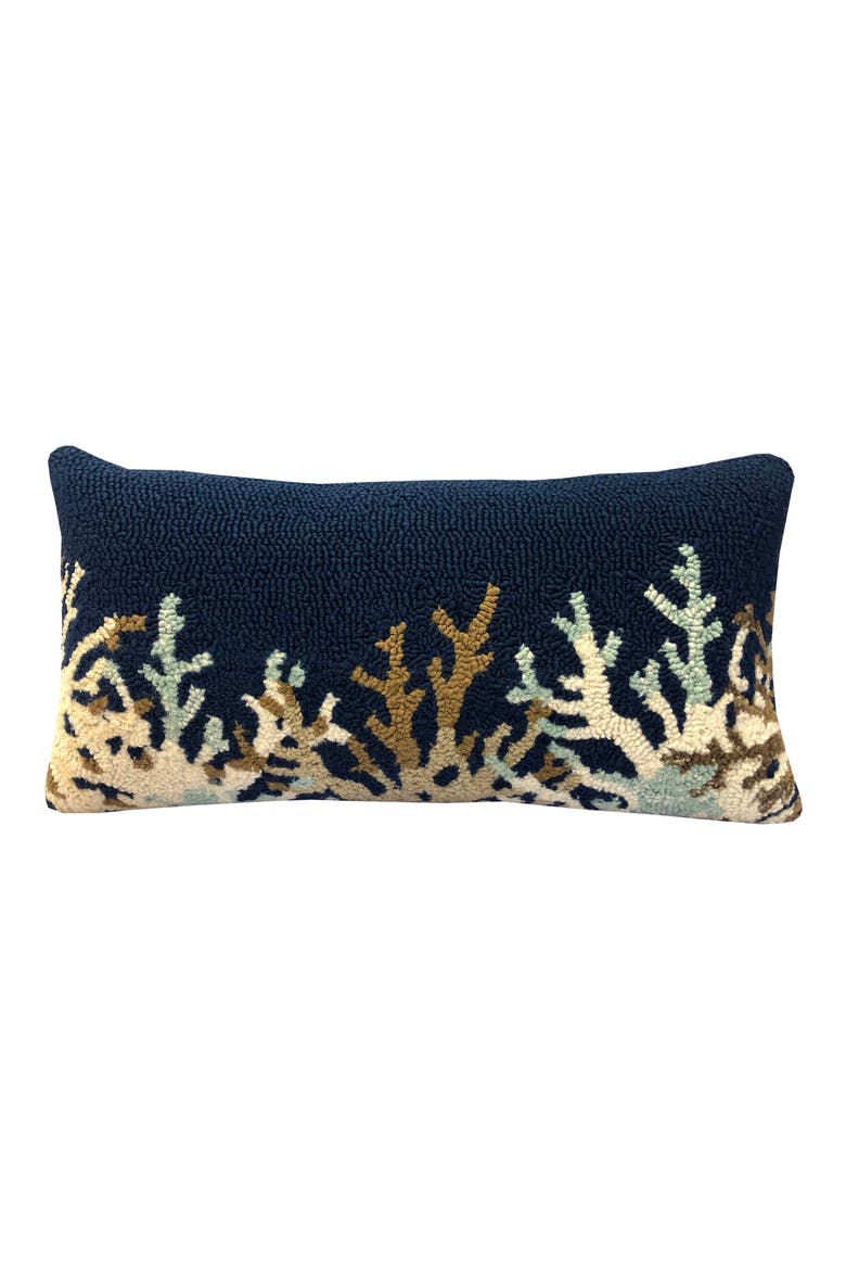 Coral Border Indoor/Outdoor Throw Pillow, Main, color, INDIGO TAN