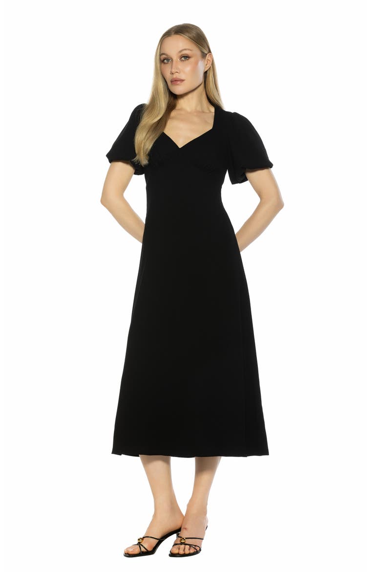 Zuri Sweetheart Puff Sleeve Midi Dress, Alternate, color, BLACK