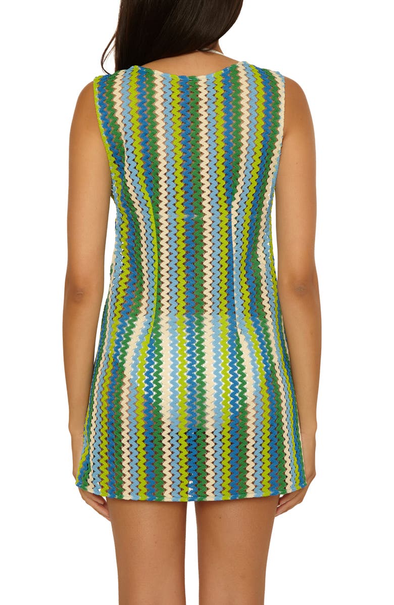 Becca Island Waves Sheer Cover-Up Mini Sundress, Alternate, color, Green Apple