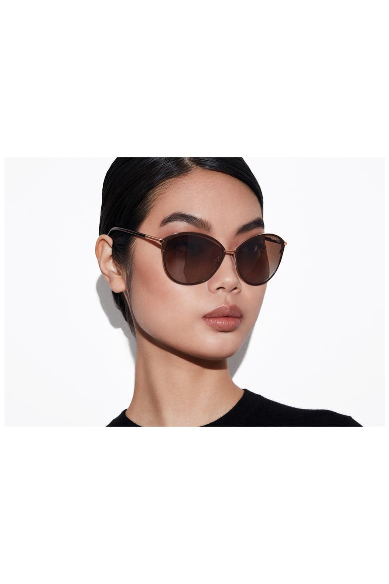 Penelope 59mm Gradient Polarized Cat Eye Sunglasses, Alternate, color, SHINY ROSE GOLD/ BROWN