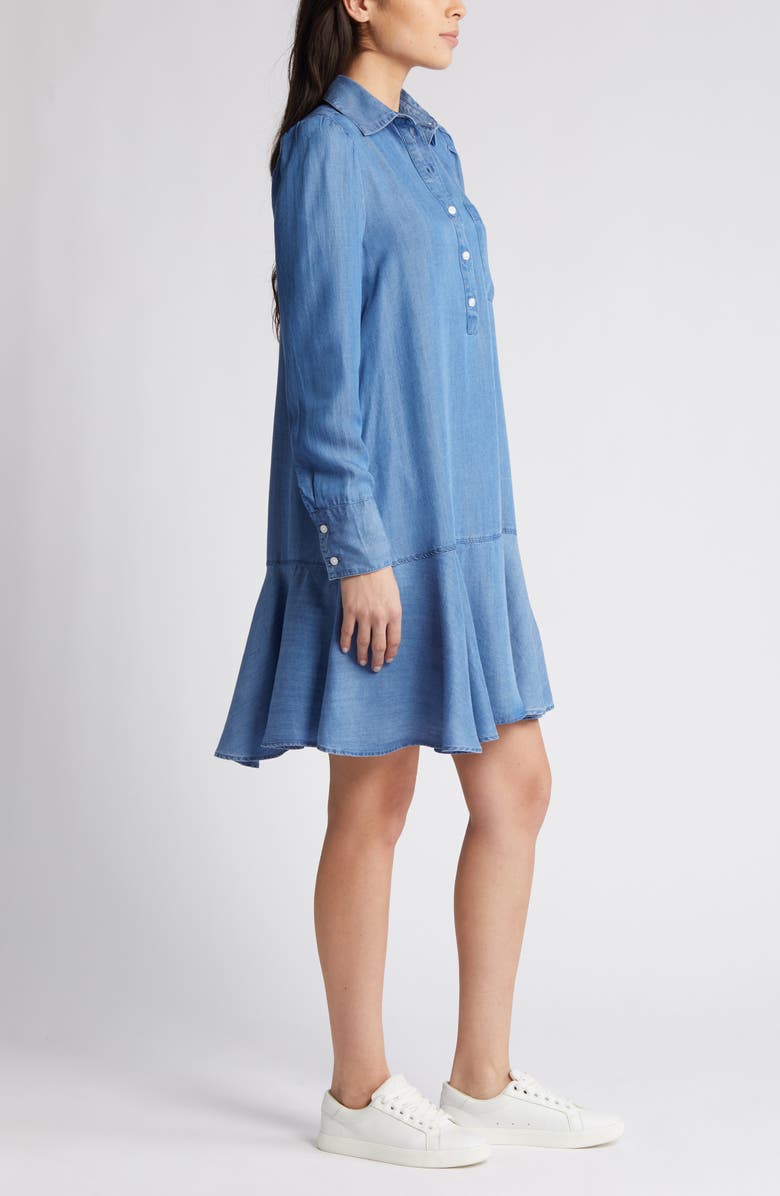 Caslon<sup>®</sup> Flounce Hem Long Sleeve Chambray Shirtdress, Alternate, color, 