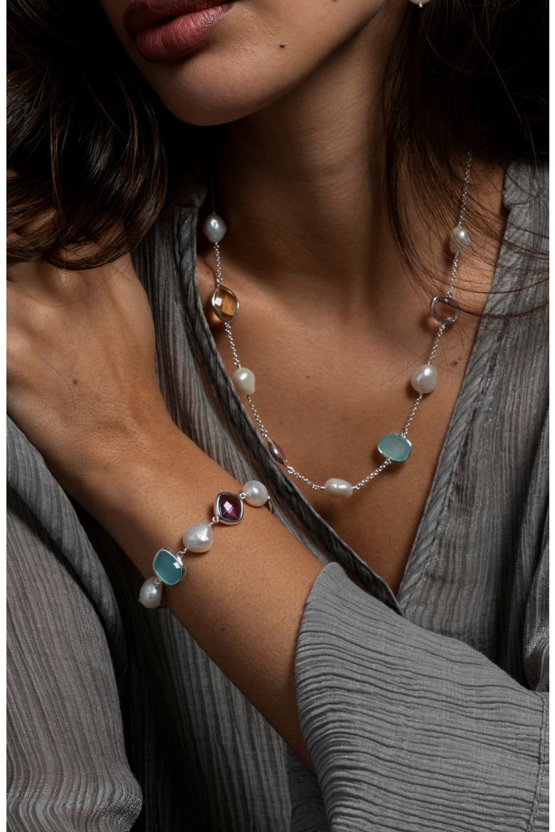 Candy Gemstone & Baroque Pearl Pebble Necklace, Alternate, color, Sterling Silver