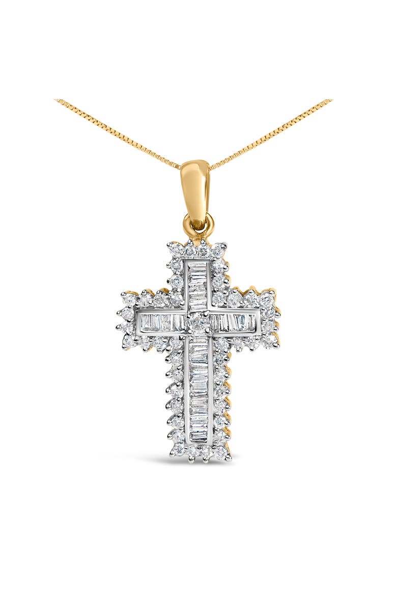 14K Yellow Gold 2.0 Cttw Multi-Row Diamond Cross Pendant Necklace, Alternate, color, Yellow Gold