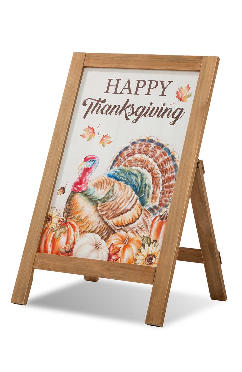 Glitzhome Thanksgiving Wooden Turkey Easel Porch Sign, Main, color, Orange